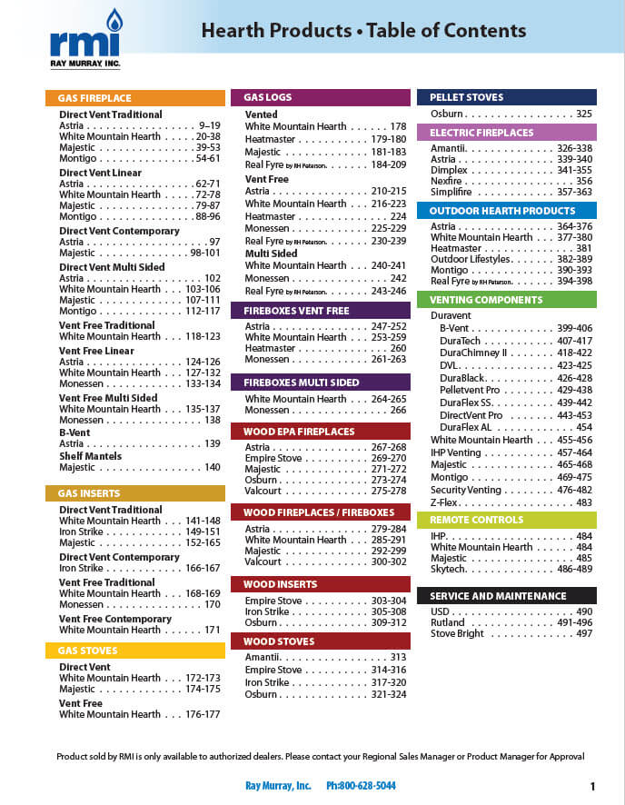 Table of Contents - 2025-2026 Ray Murray Hearth Catalog